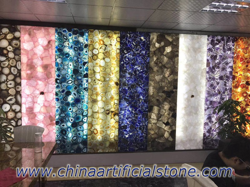 Translucent gemstone semi precious stone backlit decoration panels