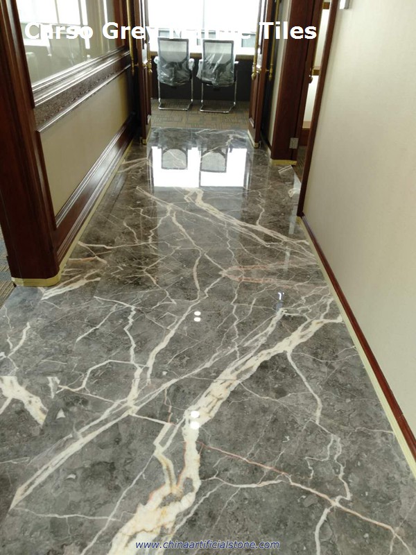 Carso Grey Marble Flooring Tiles with White Veins patterns