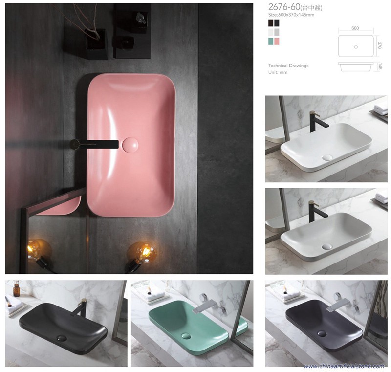 Pink Semi Counter Wash Basins 600x370x145mm