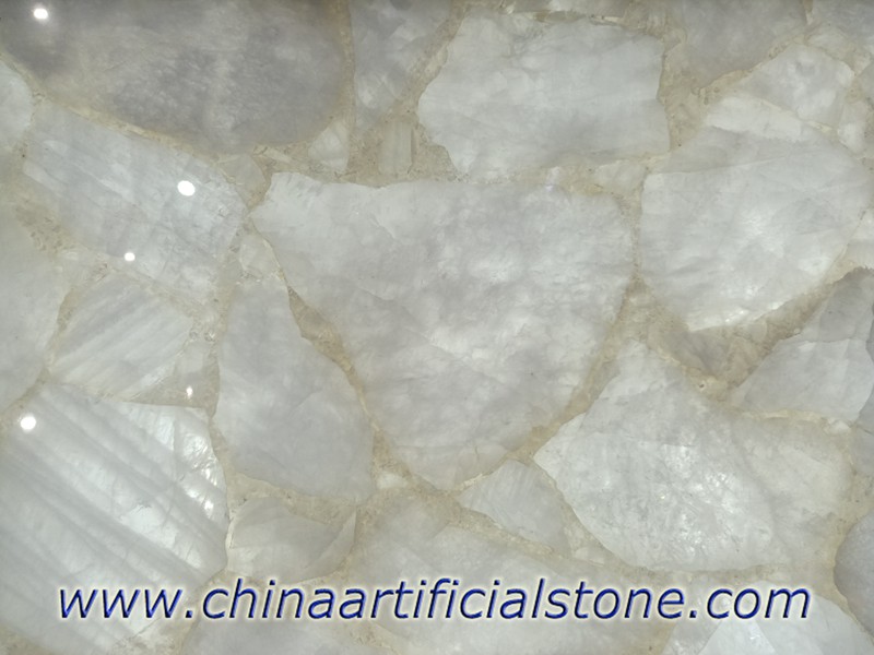 lajes de pedra semi preciosas de quartzo de cristal branco retroiluminado 