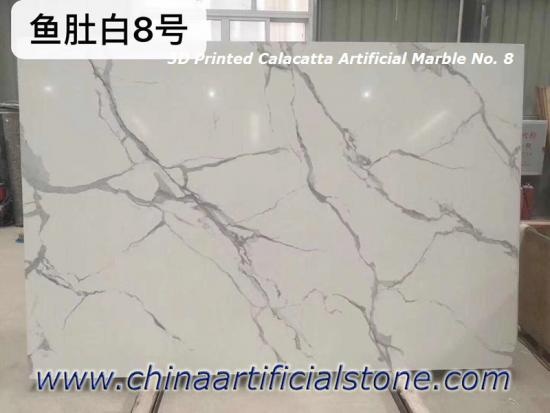 Laje de mármore artificial branca impressa em 3d calacatta