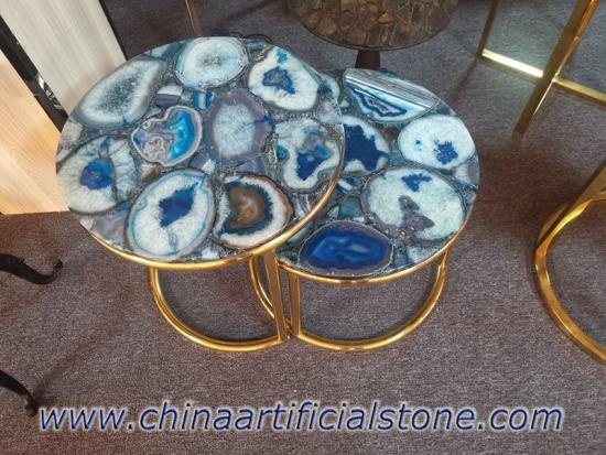 móveis de mesa redonda de ágata azul