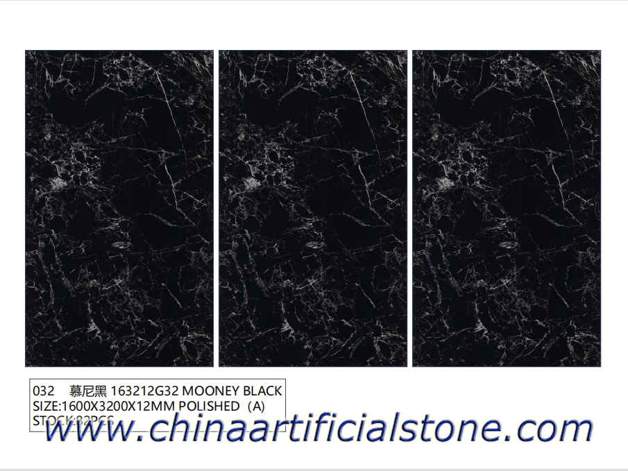 lajes de porcelana de pedra sinterizada preta polida 1600x3200x12mm
 